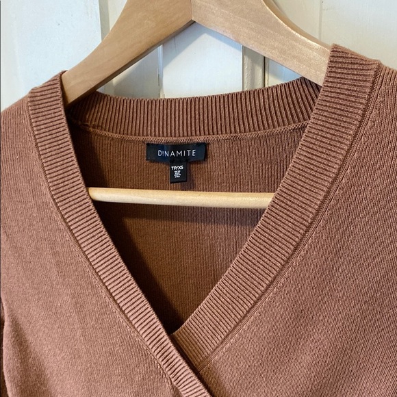 Dynamite Asymmetrical Wrap Bodysuit in Brown - Picture 6 of 11